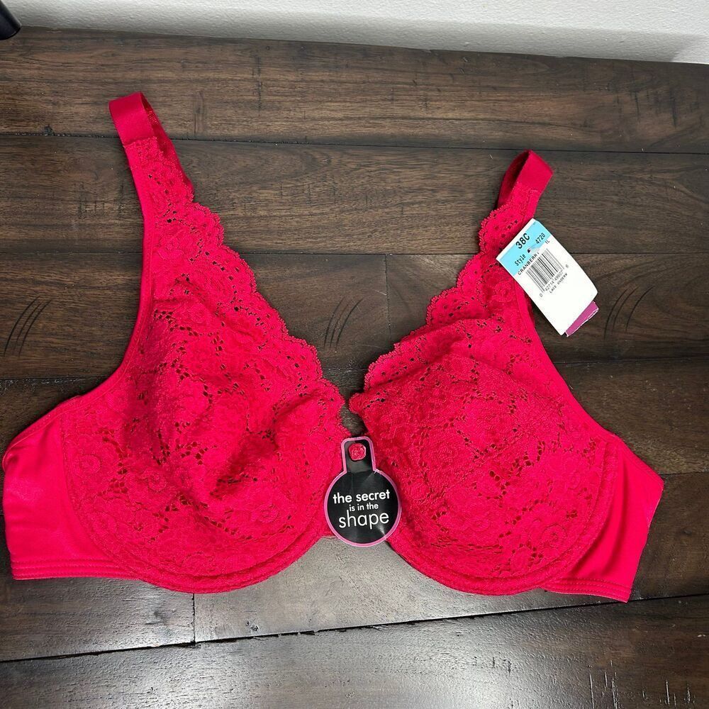 New Playtex red lace floral unlined bra 38C
